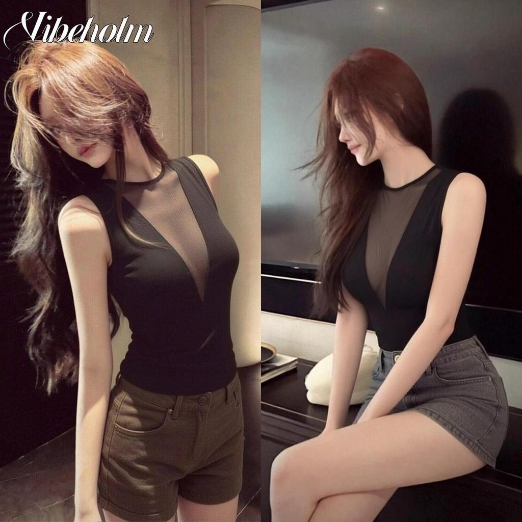 รายละเอียดผ้าโปร่งคอกลมเสื้อกั๊กคอวีลึกเหมาะสําหรับผู้หญิงฤดูร้อนสวมใส่ดีไซน์บริสุทธิ์หรูหรามีเอกลักษณ์และสะดุดตาเข้ารูปช่างตัดเสื้อเซ็กซี่เสน