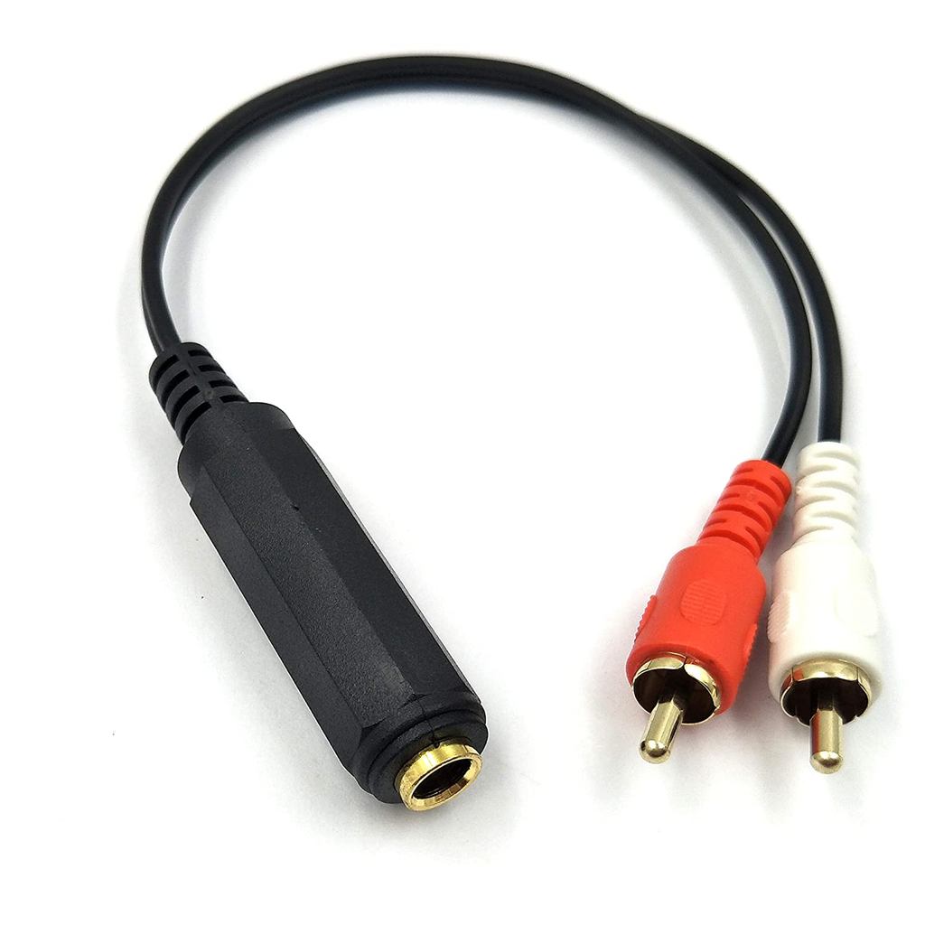 6.35 มม.1/4 นิ้ว TRS แจ็คสเตอริโอหญิง 2 RCA ชายปลั๊ก Y Splitter อะแดปเตอร์สาย 25 ซม./10 นิ้ว (635F-2