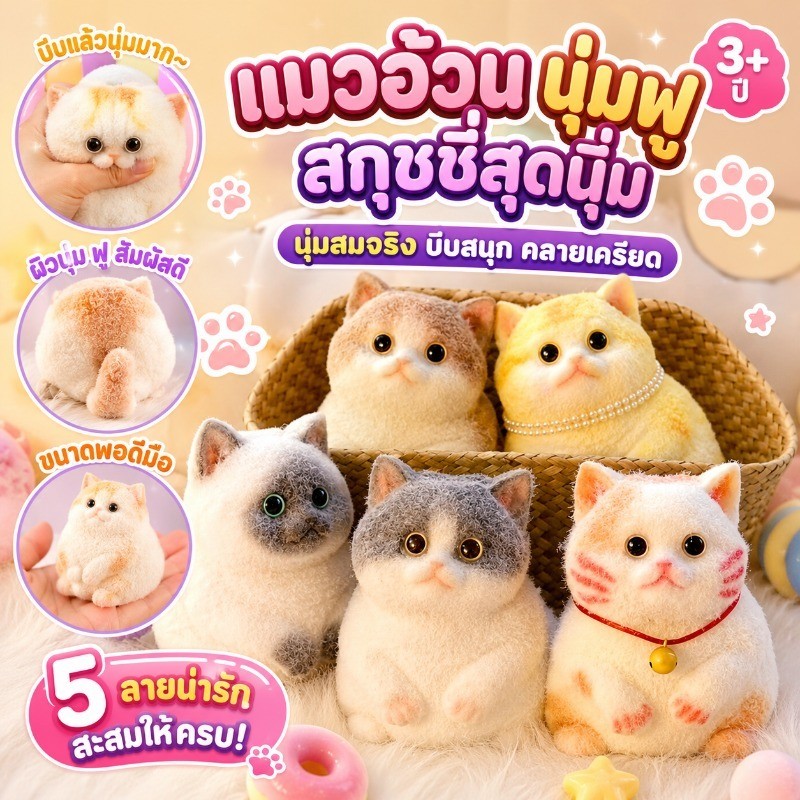 จำลองแมวอ้วนขนาดใหญ่บีบมือวาดแมวอ้วนคลายของเล่นสร้างสรรค์ DIY เครื่องประดับน่ารัก