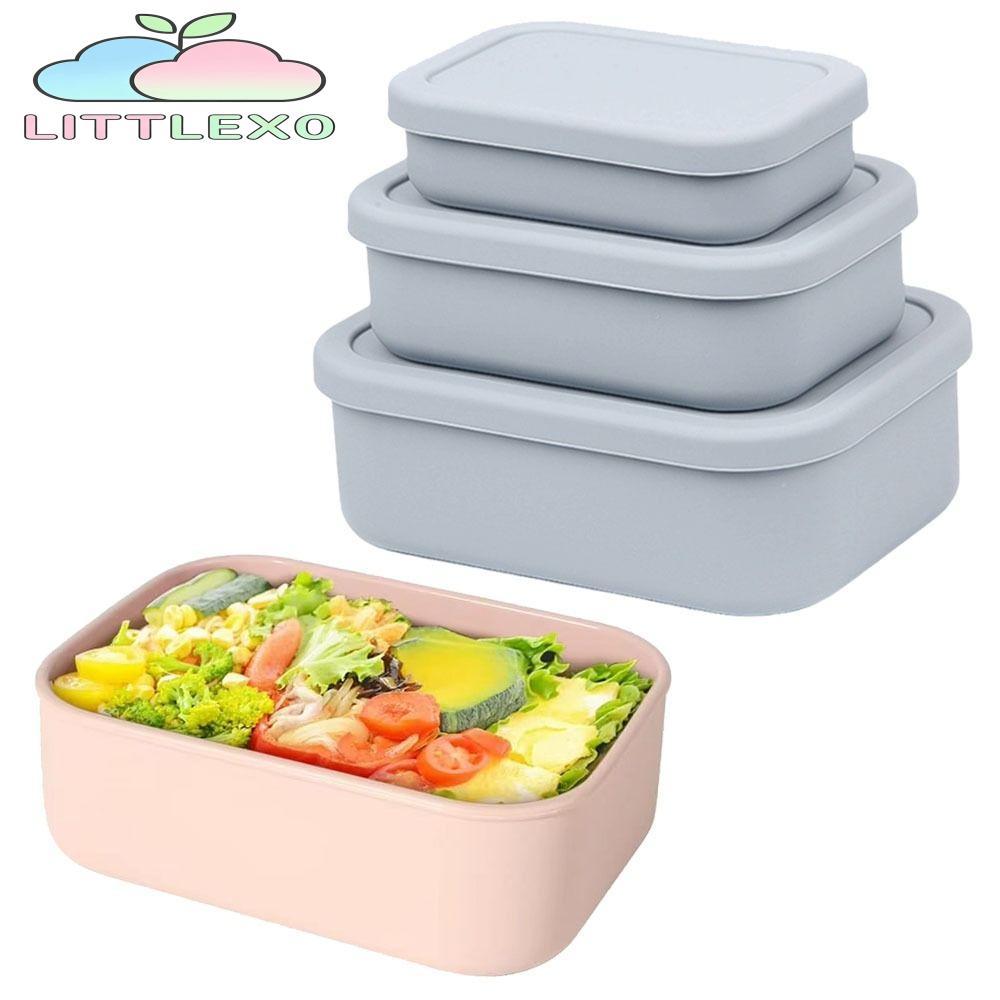 LITTLEX กล่องข้าวซิลิโคน,เกรดอาหาร 300/700/1300/2100MLกล่องอาหารกลางวันเตาอบไมโครเวฟ,เก็บสดพร้อมฝาปิดป้องกันการรั่วภาชนะเก็บอาหารนักเรียน