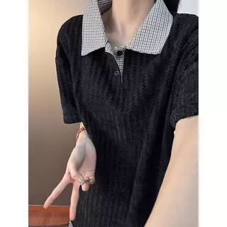 MNO.9 Polo T18 เสื้อโปโล คอปก(ลายสก็อตเล็ก) แขนสั้น ผ้าTexture โปโลคอปก Clothing Man ผู้ชาย ดำ เทา ขาว