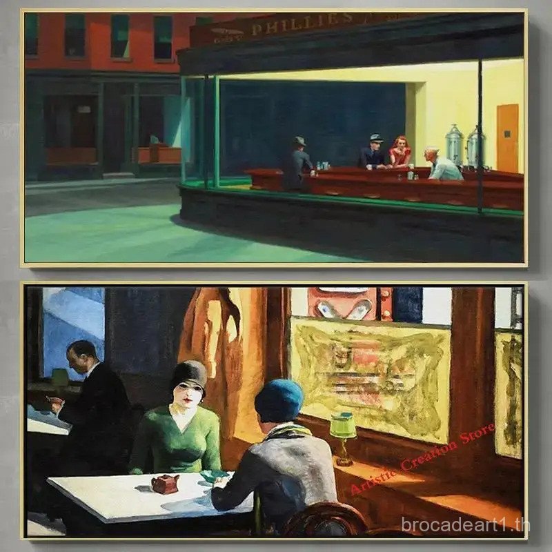 Edward Hopper Nighthawks Vintage ผ้าใบพิมพ์ศิลปะผนังขนาดใหญ่สําหรับตกแต่งห้องนั่งเล่น XIEG