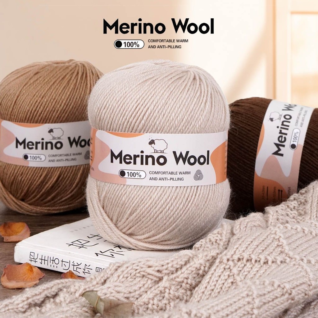 100 กรัม/ม้วน 100% Merino Wool 2.5 มม.เส้นด้ายขนสัตว์ Colarse Merino สําหรับผ้าพันคอถักด้วยมือเสื้อกันหนาวหมวก DIY เส้นด้ายขนสัตว์ Ball