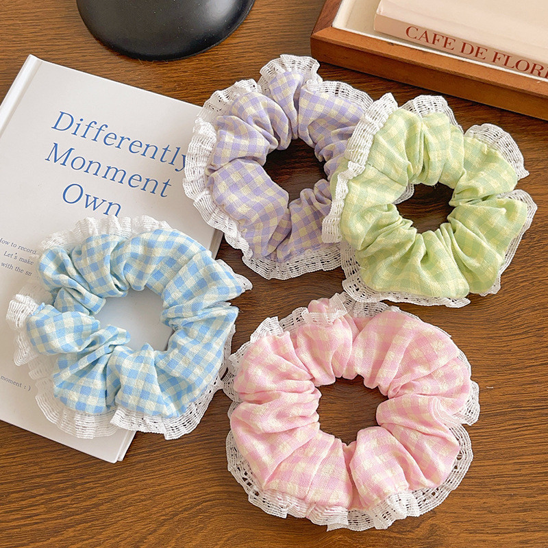 เชือกผมสไตล์เกาหลี ลายสก๊อตน่ารัก สไตล์ผมแหวน สำหรับสาวๆ