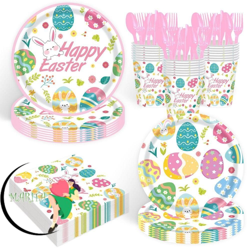 MARITA Easter Disposable Tableware, Plastic Fork Bunny อาหารเย็น, Fashion Dessert Paper Plates Dispo