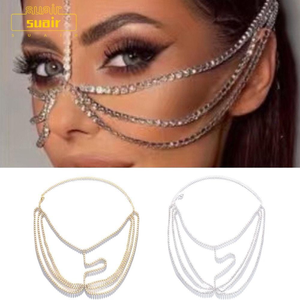 SUAIR เพชรสังเคราะห์.Face Chain สำหรับงานปาร์ตี้เต้นรำ สไตล์หรูหรา