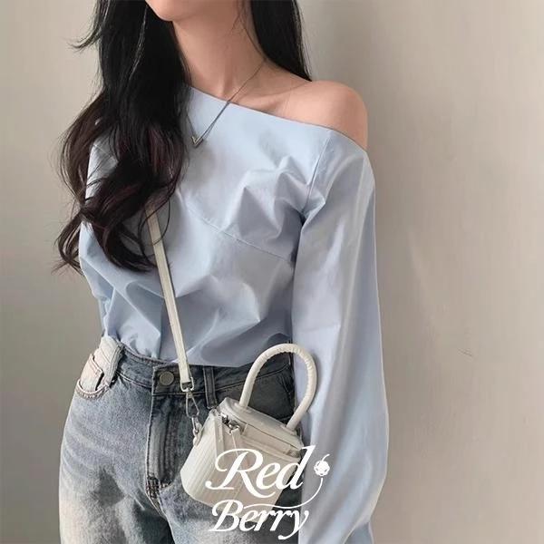 Red Berryเสื้อเชิ้ตแขนยาวเปิดไหล่สไตล์เกาหลีสำหรับผู้หญิงฤดูใบไม้ผลิและฤดูใบไม้ร่วงW645