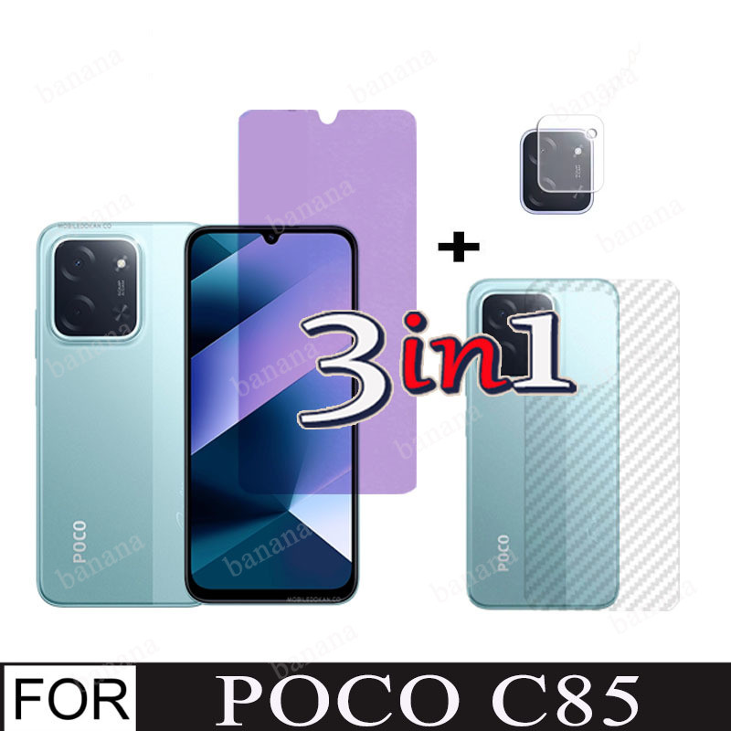 3in1 สําหรับ Poco C85 กระจกนิรภัยป้องกันหน้าจอสําหรับ Poco F7 C71 M7 C75 ด้านหน้ากระจกกลับฟิล์มกล้องเลนส์ Protector