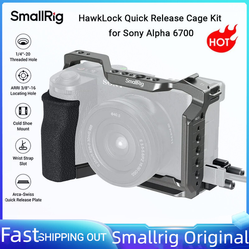 SmallRig A6700 กรง HawkLock Quick Release Cage Kit สําหรับ Sony Alpha 6700 w ซิลิโคน Grip & สาย HDMI