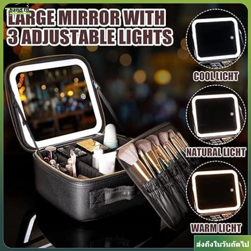 กระเป๋าแต่งหน้ามือ,ความจุขนาดใหญ่3สีปรับกระเป๋าเครื่องสําอาง,แบบพกพากันน้ําที่มีกระจก ฉากกั้นที่ถอดออกได้แต่งหน้าศิลปินกระเป๋าท่องเ