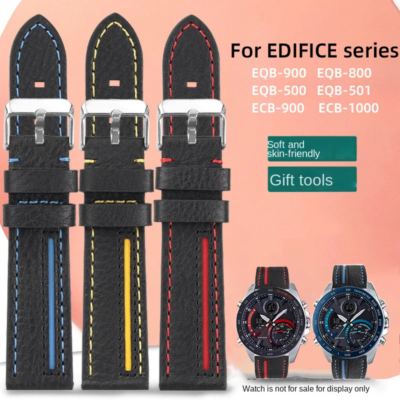 Spliced สายหนัง 22 มม.สําหรับ Casio EQB900 EDIFICE EQB-501 500 EFR303 สายนาฬิกาสร้อยข้อมือ EQB-800BL