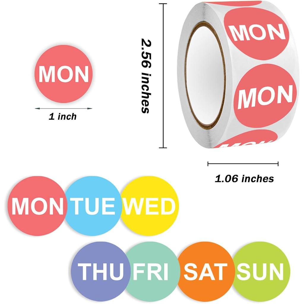 7 Day of The Week Sticker, 1" Round Day Dot Food Rotation Labels - 3500 ชิ้นสติกเกอร์วันที่สําหรับภา