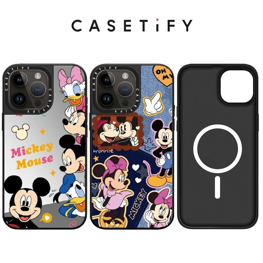 แม่เหล็กมิกกี้ครอบครัวกระจกเคสโทรศัพท์สําหรับ ไอโฟน 17 มือโปร สูงสุด 16 15 14 13 12 11 ปลอกกันกระแทก