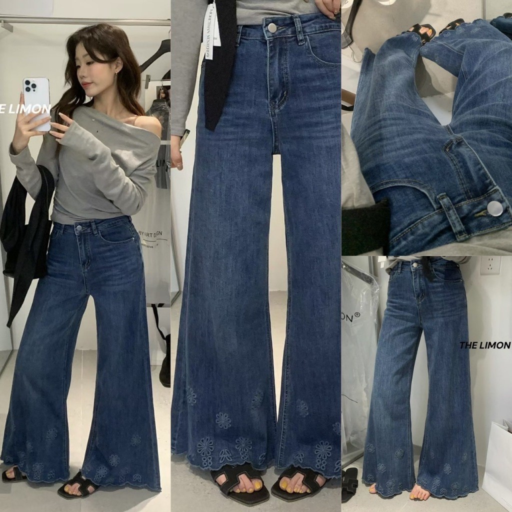 🧡🧵 🇰🇷 LM2619 กางเกงยีนส์ขายาว ขาม้านิดๆ ผ้ายีนส์เนื้อดี พรีเมี่ยมมากๆค่า ผ้าแฟชั่นเกาหลี TAG WG.WE 🧵🧡
