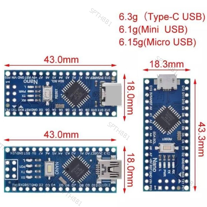 5V Nano 3.0 ATmega328P Micro USB mini type c Controller Board Driver TH8B1