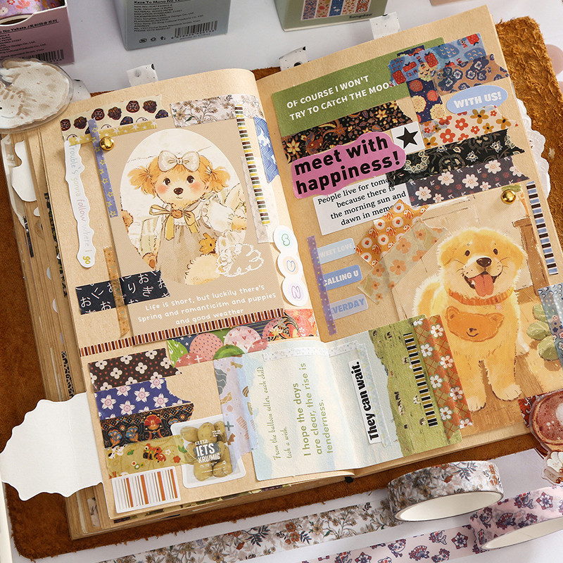 5 ม้วนสัตว์ที่มีสีสันและดอกไม้ชุด Washi สติกเกอร์เทปตกแต่ง DIY วัสดุ Masking Tapes - รูปที่ 7