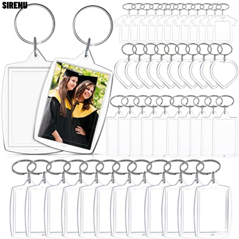 SIRENU 5 ชิ้นกรอบรูปพวงกุญแจ,อะคริลิค Snap-In Custom ใส่ Photo Blank พวงกุญแจ,ทนทานจี้พู่โปร่งใสภาพพ
