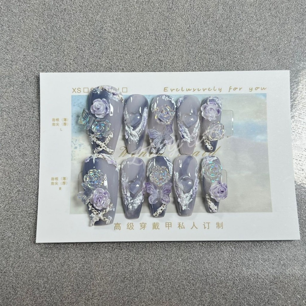 Luyou Pure Desire ผีเสื้อสามมิติ Camellia พร้อมแพทช์เพชร เล็บแฮนด์เมดสวมแต่งเล็บ