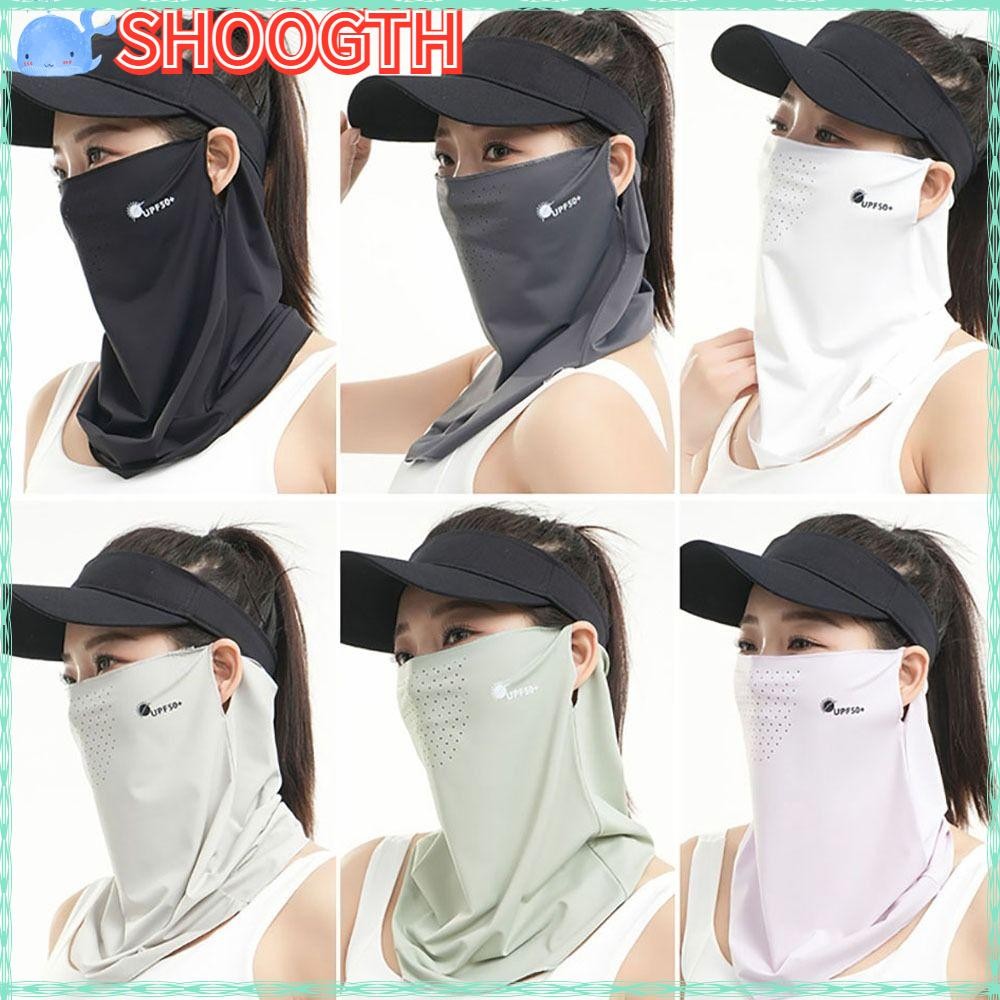 SHOOGTH ผ้าคลุมหน้ากันแดดและรังสียูวี พร้อมหูครอบ ทำจากผ้าไหมน้ำแข็ง สไตล์พกพาง่ายสำหรับฤดูร้อน