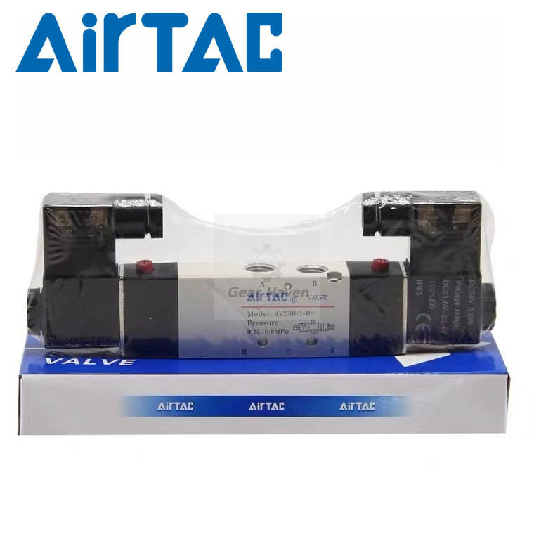 AirTAC สามตําแหน่งวาล์วโซลินอยด์ห้าทาง 4V230-08 4V230-06 4V330-08 4V330C-10B คอยล์คู่ DC24V AC220V