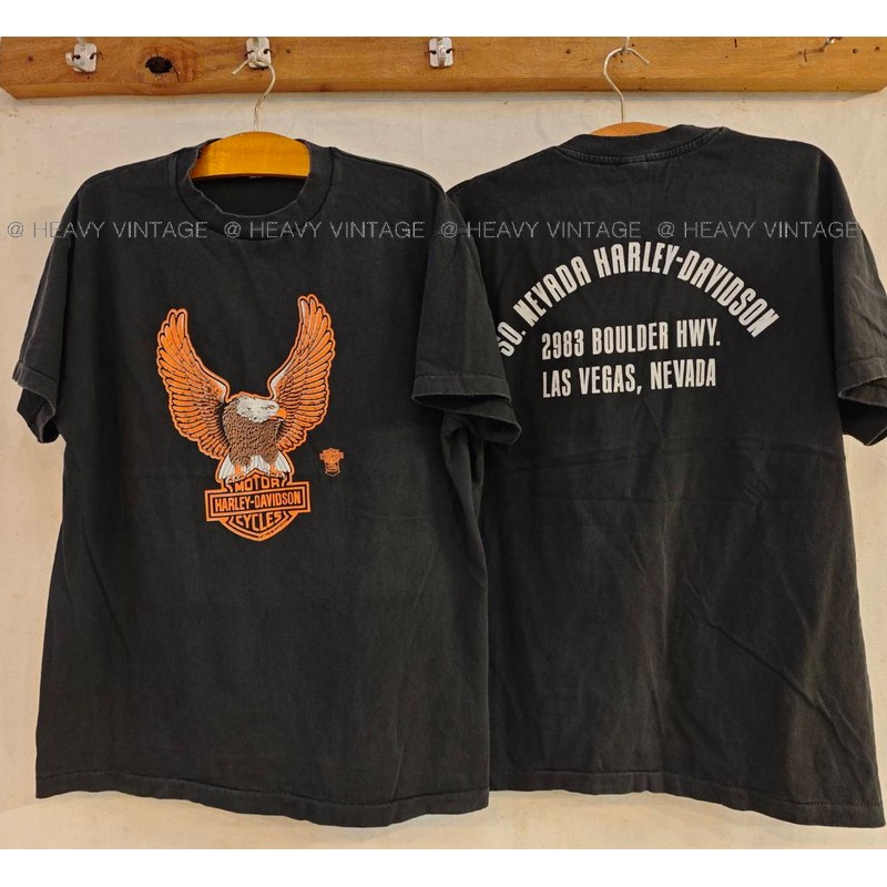 HARLEY - DAVIDSON LAS VEGAS, NEVADA Bio Washed เสื้อวินเทจ เสื้อฮาเลย์ heavy vintage shirt