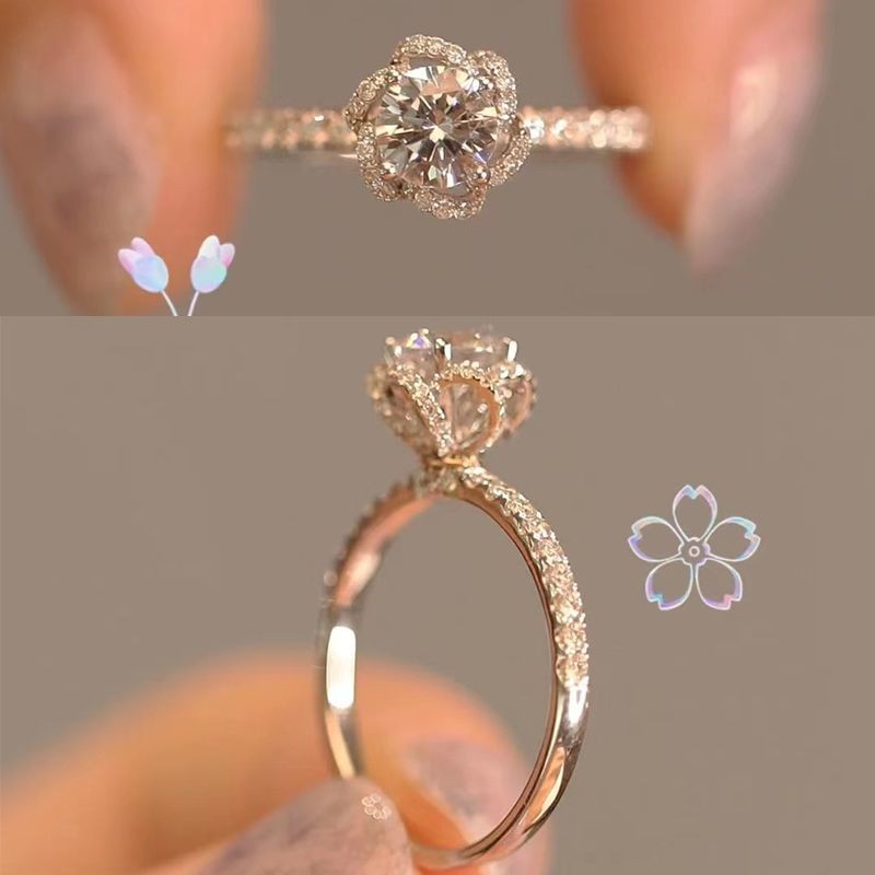 แหวนแต่งงาน French Bloom Rose และ Escaping Princess จากเงิน 925 พร้อมเพชร Moissanite ขนาด 1 กะรัต สุ