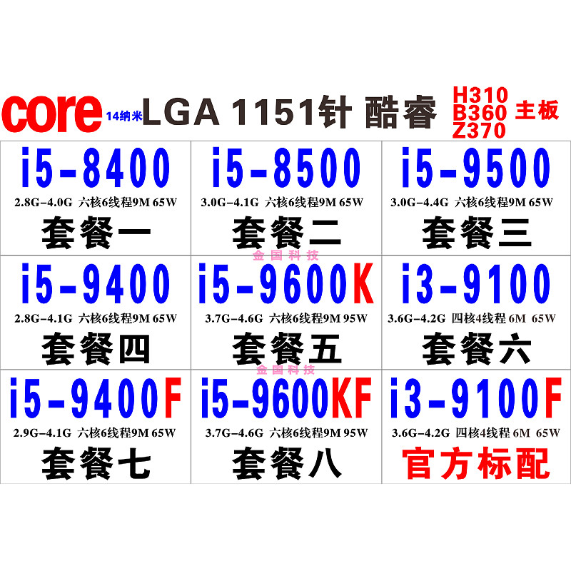 I5 8400 8500 9500 9400 9400F 9600K 9600KF I3 9100 9100F เม็ดหลวม