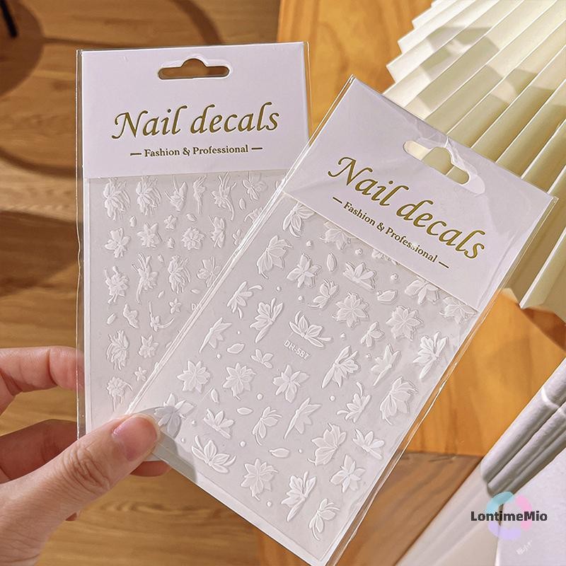 LontimeMio] White Magnolia Flower Hand Drawn Temperament Nail Sticker Enhancement กาวรูปลอกตกแต่งใหม่ ราคา ถูกที่สุด ดีลบีเคเค แกลเลอรีภาพที่ 8