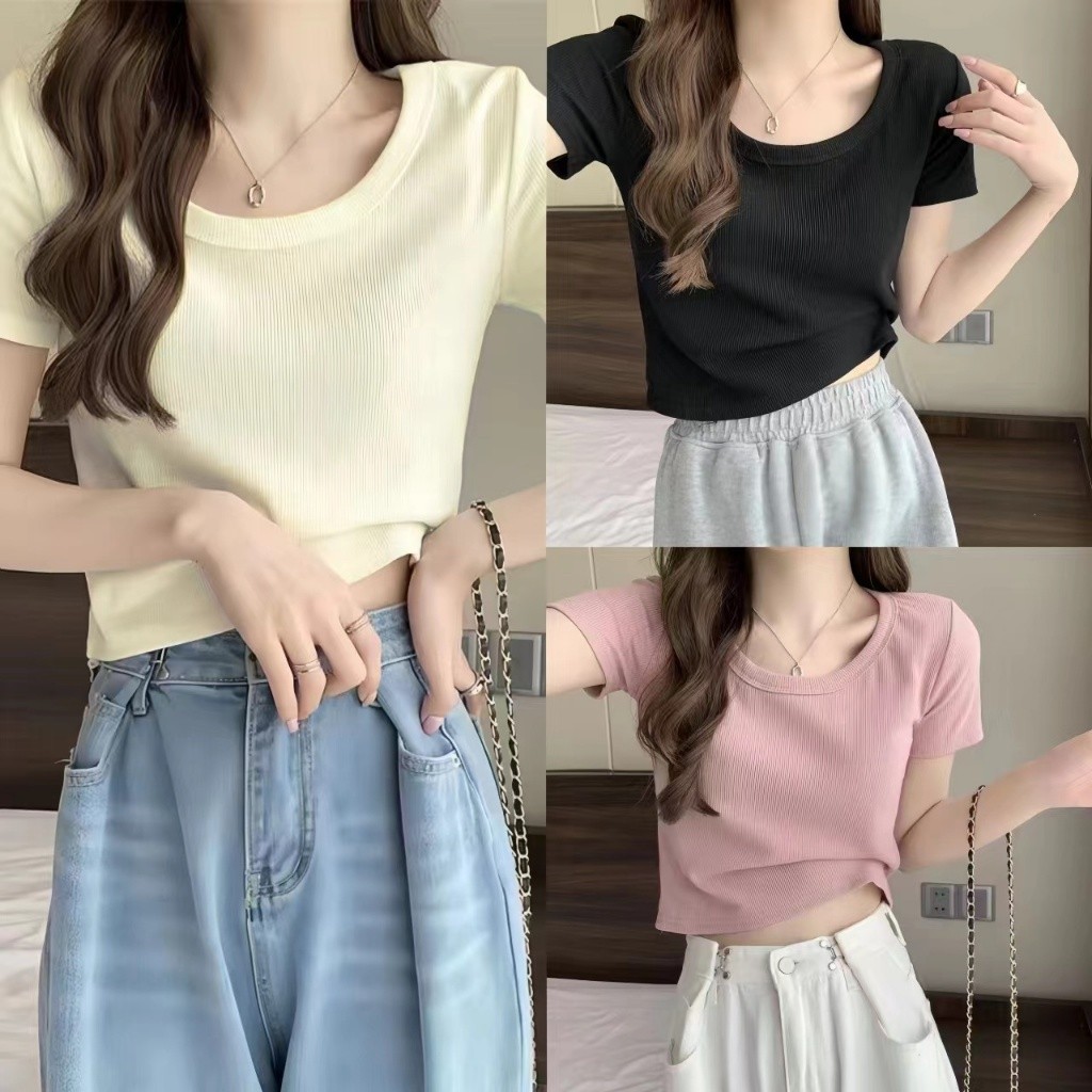Bella T-shirt เสื้อแขนสั้นผู้หญิงผ้าไหมน้ำแข็งเรียบง่ายสีทึบ