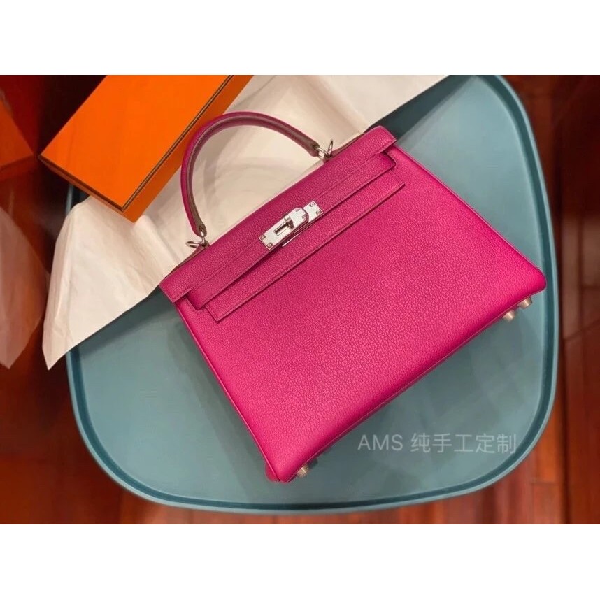 Kelly 28L3 สีม่วง กุหลาบทับทิม buckle สแตนเลส กระเป๋อมือถือสะดวก