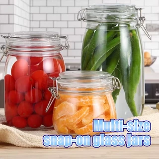 ร้านอยู่กทม. 500/700/1000/1500/2000mlโหลแก้ว มีฝาปิด โหลแก้วสูญญากาศ มีกระดุมเหล็ก ขวดวงกลม ที่ใส่น้ำพริก ธัญญพืช