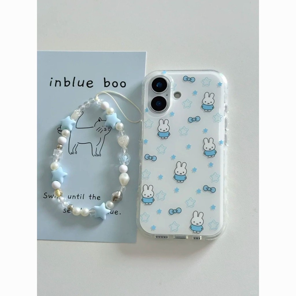 Imdปลอกสองชั้นสําหรับiPhone 17 Air 16 15 14 13 12 11 Pro XR X XS Max 8 7 Plus Blue Starการ์ตูนกระต่ายเชือกเส้นเล็กเคสนุ่ม