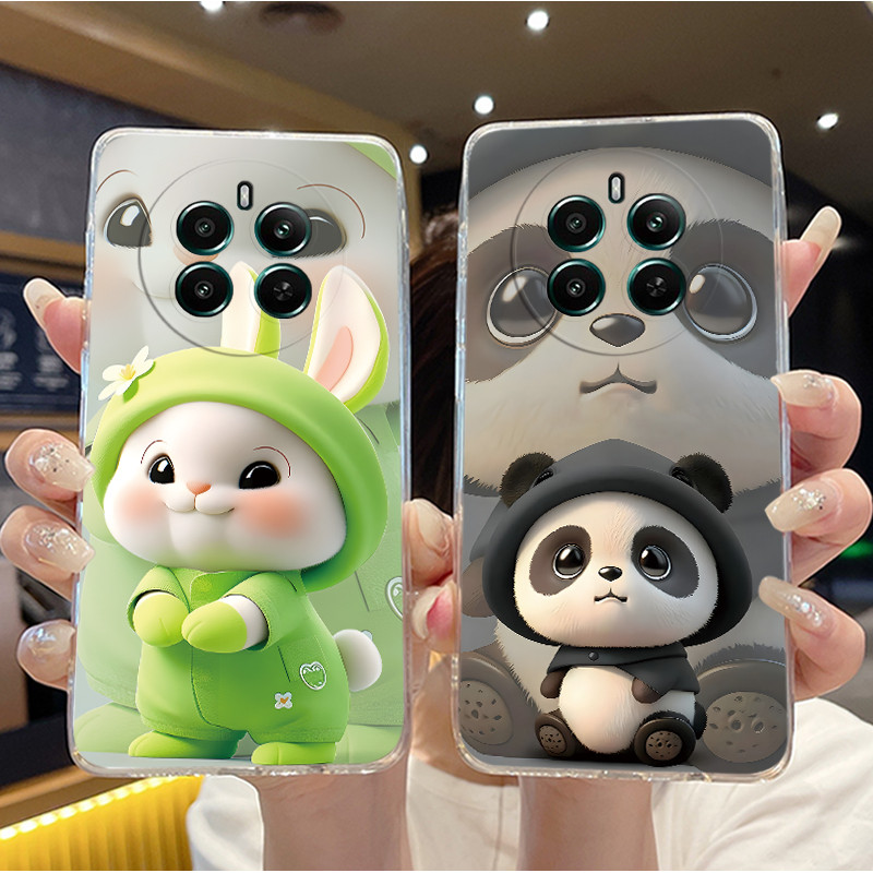 สําหรับRealme 12 + 5G RMX3867 / Realme12 4G RMX3871 กันชนซิลิโคนนุ่มTPU CLEARกรณีน่ารักการ์ตูนรูปแบบกระต่ายแมวโปร่งใสเกราะป้องกันฝาครอบ