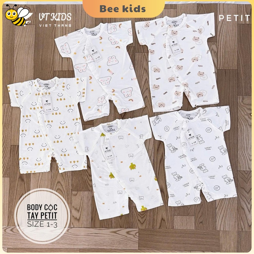 ชุดชุดบอดี้สูทแขนกุดยืดหยุ่น Petit VT 2/3 ชิ้นพร้อมปุ่มไขว้สําหรับทารกแรกเกิดนุ่มลื่นสําหรับเด็กชายแ