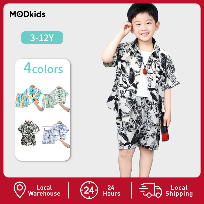 【MODkids】🔥🔥 ชุดเด็กผู้ชาย เสื้อหาดลายดอก ชุดเที่ยวทะเล สงกรานต์2026 สไตล์รีสอร์ท ใส่สบาย อายุ3-12ปี