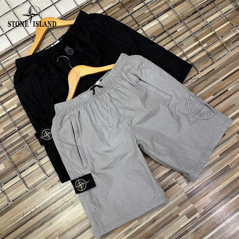 ของแท้ มีสต็อก—Stone Island กางเกงขาสั้นคาร์โก้สำหรับผู้ชาย ขนาดใหญ่ ปักโลโก้สไตล์ Techwear