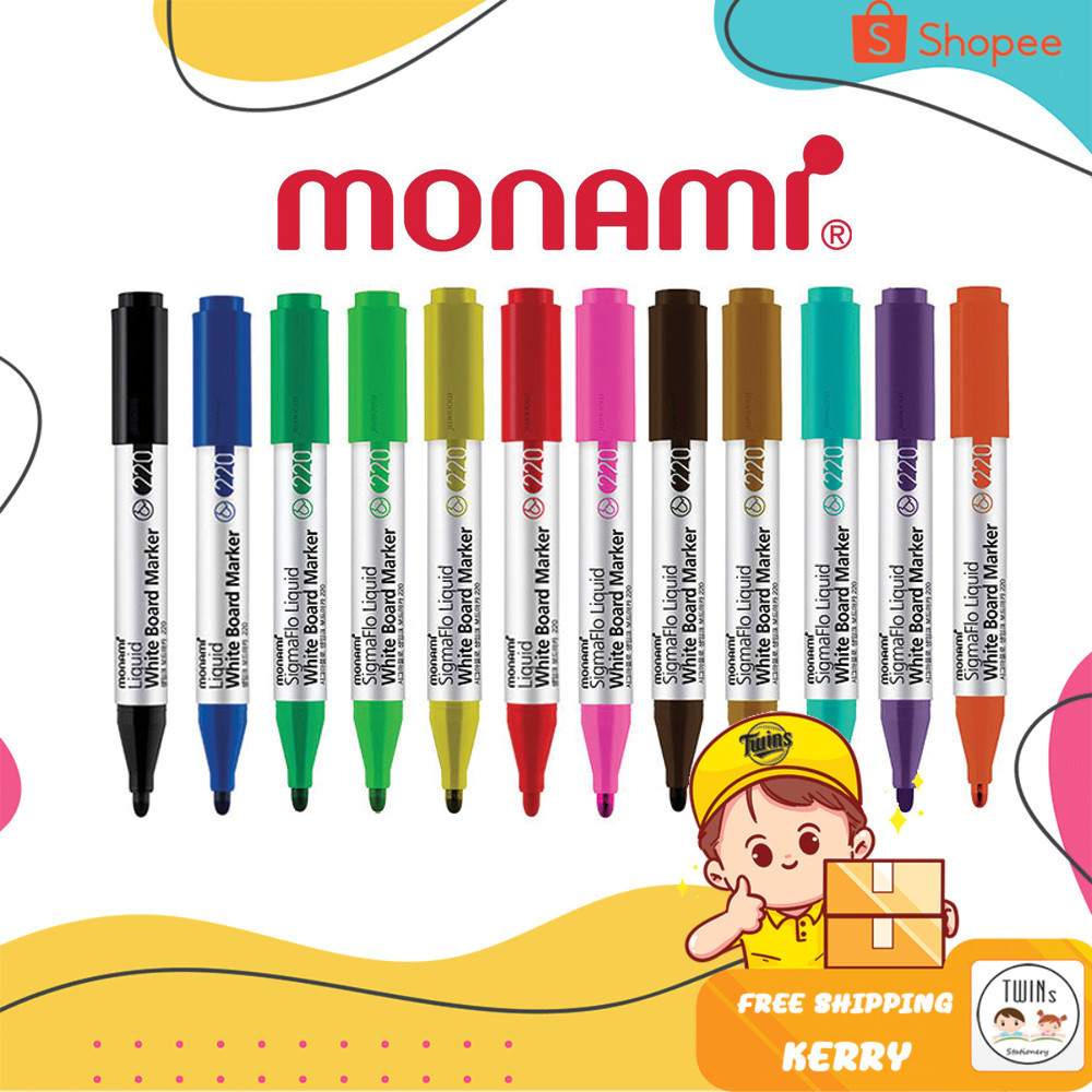 ถูกสุด ปากกาไวท์บอร์ด WhiteBoard Monami SigmaFlo Liquid Marker รุ่น 220 หัวกลม แยกแท่ง
