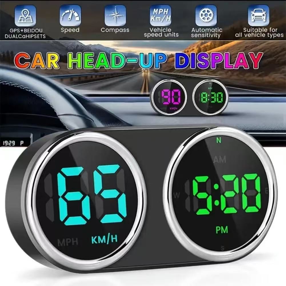 UTUONY GPS รถยนต์หัวขึ้นแสดง HUD จอแสดงผลดิจิตอลความเร็วเวลา GPS สัญญาณกันขโมย KMH/MPH