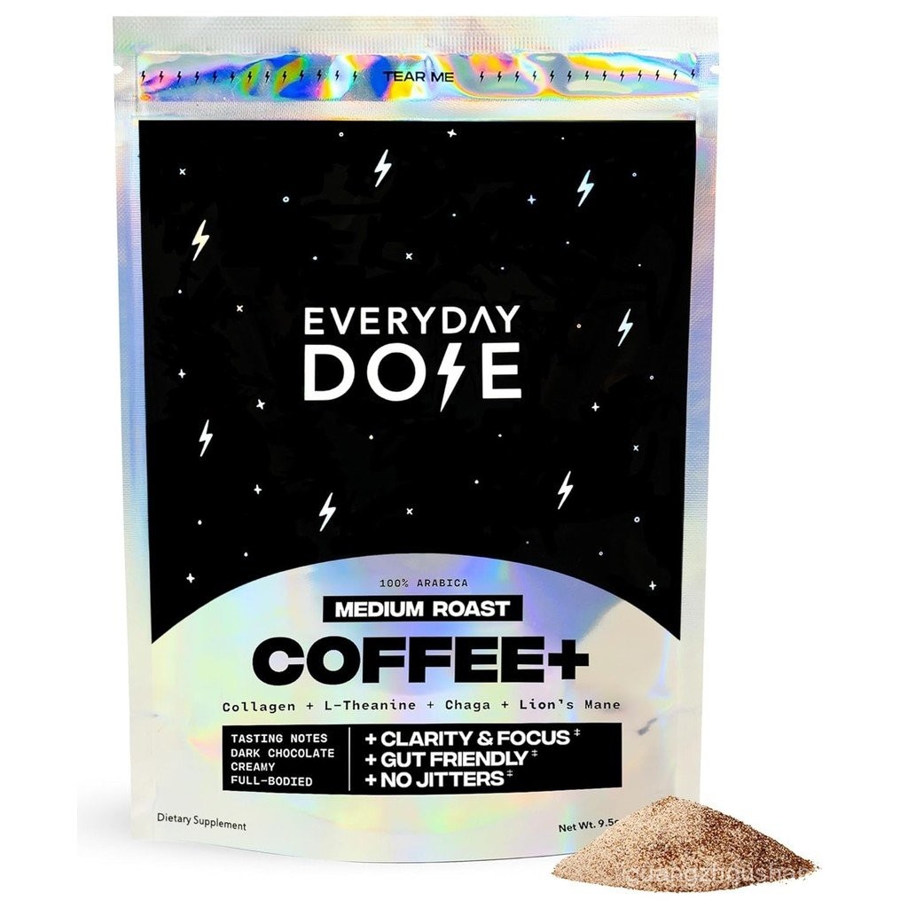 Everyday Dose Bold Medium Roast Mushroom Coffee 90mg คาเฟอีนต่อเสิร์ฟด้วยคอลลาเจน Grass-Fed, Chaga, 