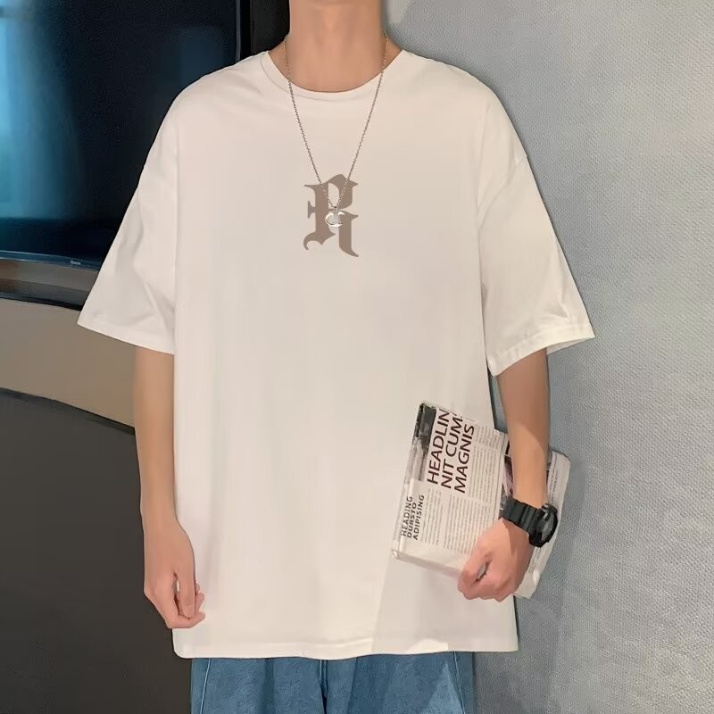 2025 NEW 2025 Youth Heavy Fashion Short Sleeve T-Shirt Men 2025 Summer New Men's Trendy Loose Sports