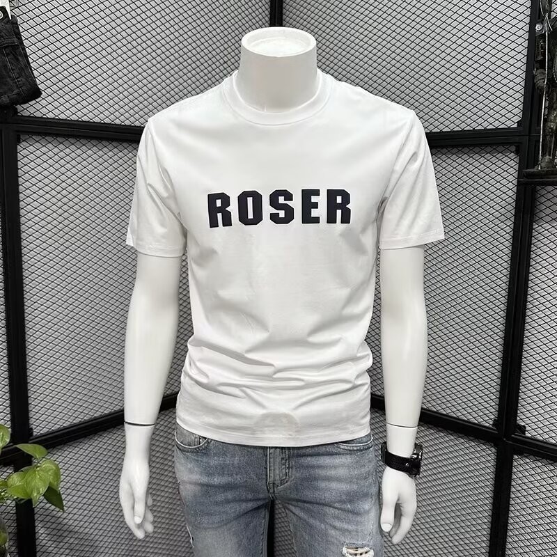 2025 European Style Simple Clean Casual Refreshing Handsome Letter Short Sleeve Men's Trendy Fashion