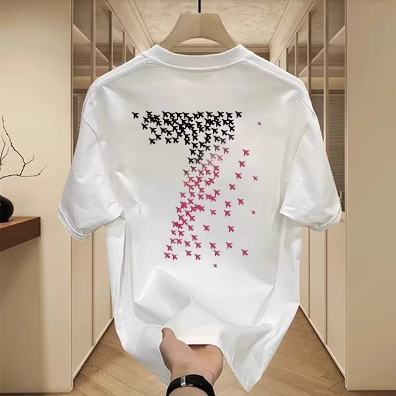 COD 2025 Heavyweight Pure Cotton Trendy American Style Creative T-Shirt Simple Digital Print Men's S