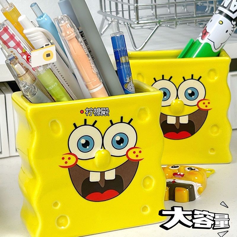 New Product#[92%Positive Rate]SpongeBob SquarePants Pen Holder Large Capacity Cartoon Storage Tube i