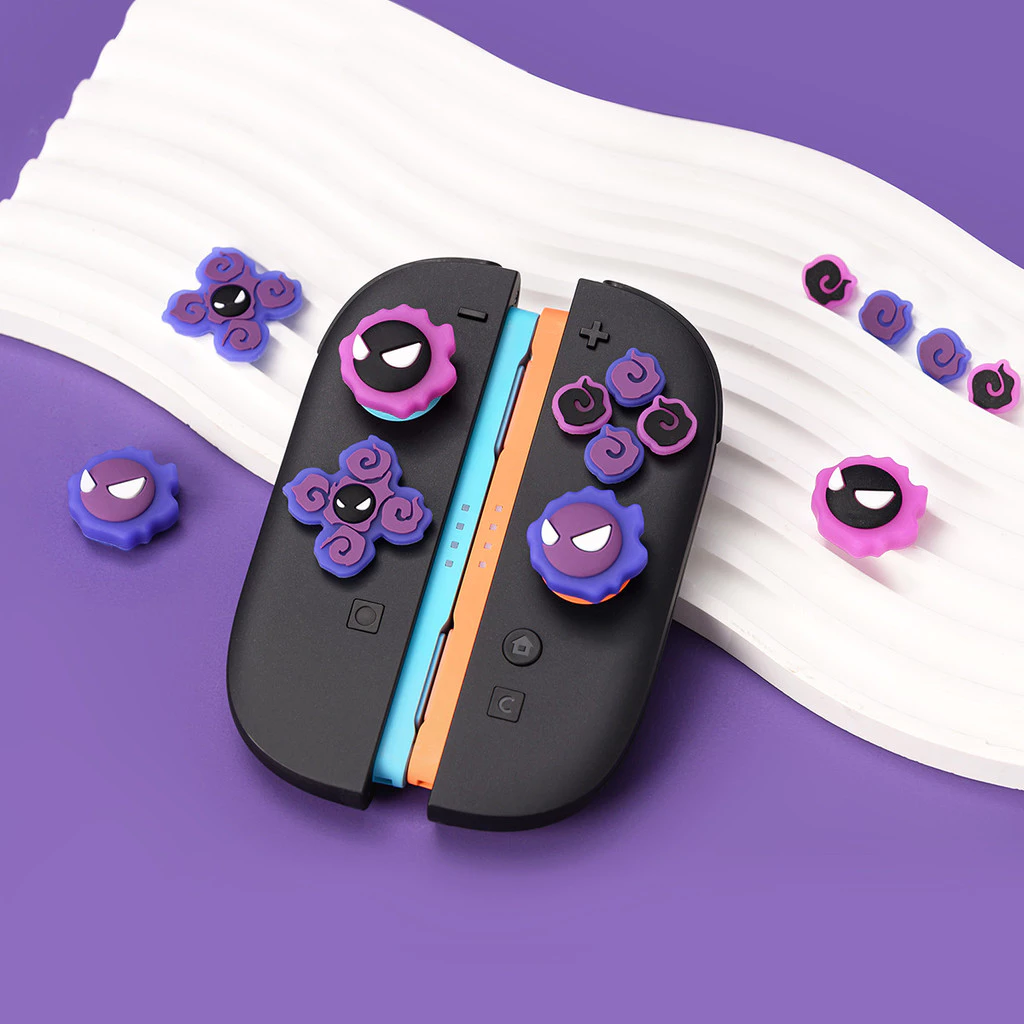 Geekshare Rocker Caps ดีไซน์น่ารักสําหรับ Nintendo Switch 2 ปีศาจสีม่วง Gastaly Thumb Grips ปุ่มชุดหุ้นท้องถิ่น