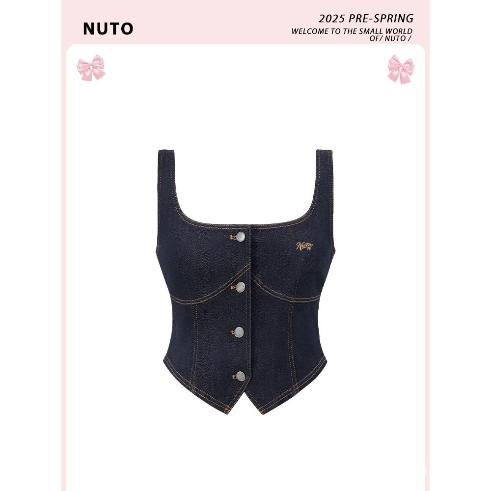 เสื้อกั๊กลดเอวสไตล์คลาสสิกสำหรับฤดูร้อน แบรนด์ NUTTO ในเนื้อผ้า DENIM Micro-Elastic
