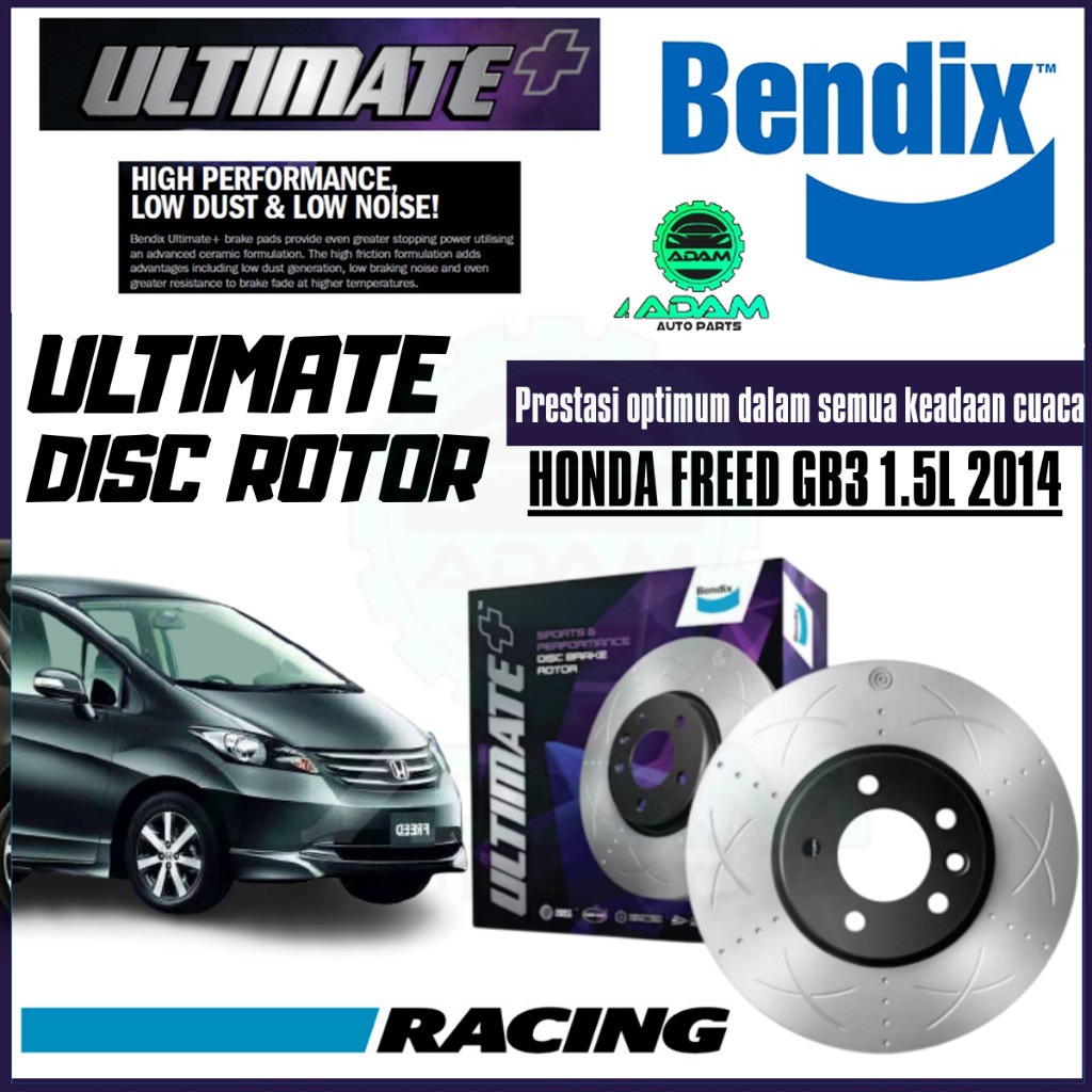 Bendix Ultimate+ ชุดหน้าและหลังโรเตอร์ - Honda Freed GB3 1.5L 2014 BR474 ULT+ BR9577 ULT+