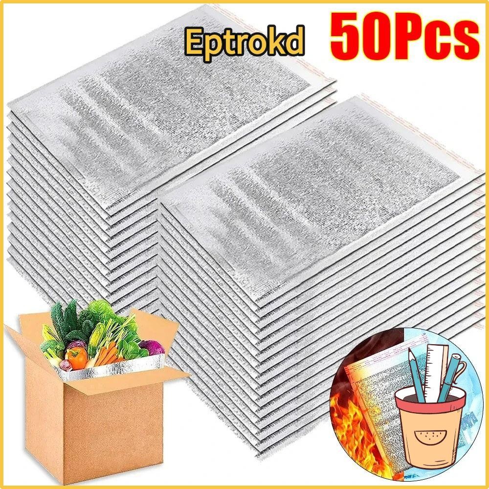 Eptro 50ชิ้น/แพ็คถุงอลูมิเนียมฟอยล์,ถุงเก็บเครื่องดื่ม กระเป๋าฉนวนกันความร้อน,แบบพกพาน้ําแข็งเย็นอุ่นอาหารความร้อนบรรจุถุงเย็