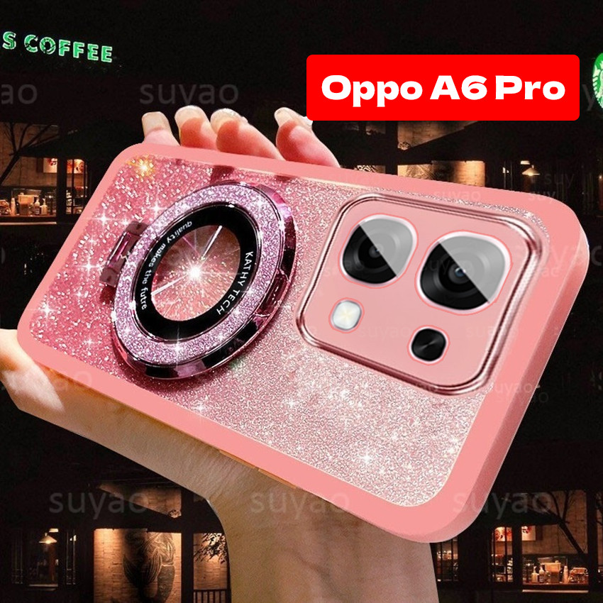 สําหรับOppo A6C A6S A6T A6Pro A6 Pro A6X 2025 เคสโทรศัพท์Blingผู้ถือแหวนปลอกแม่เหล็กOppoA6Pro OppoA6X Glitter Rugger TPUหรูหราน่ารักสาวนุ่มShock Full Shellปกหลัง