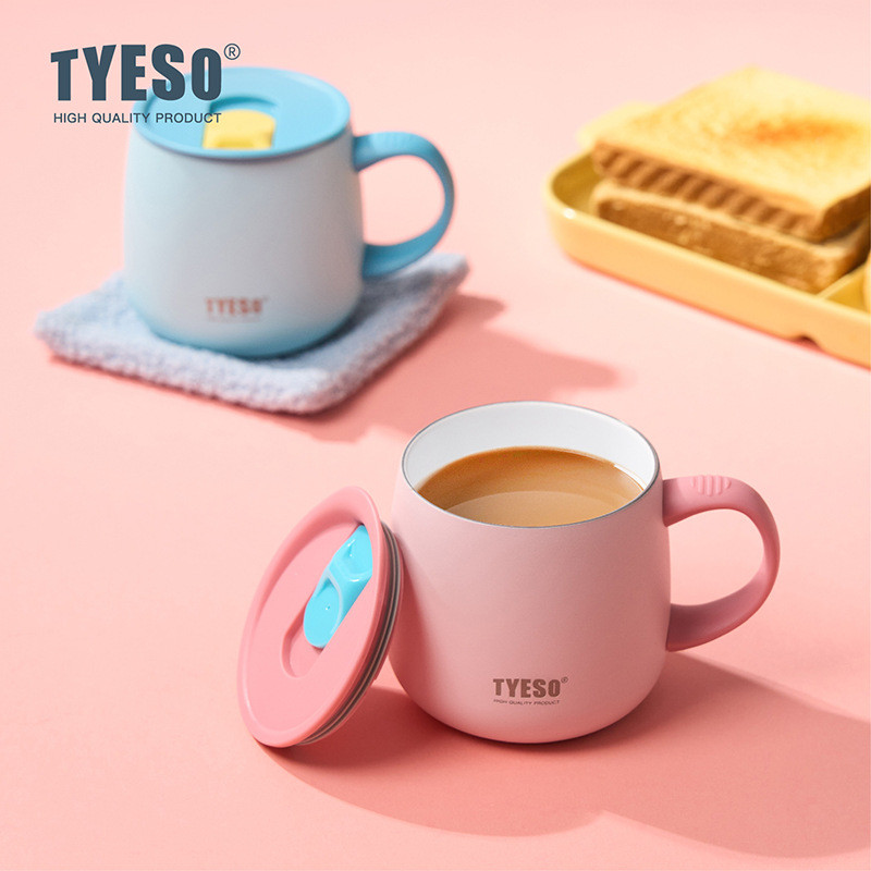 【LUCKY】TYESO เคลือบเซรามิกซับถ้วยกาแฟฉนวน304ถ้วยเก็บความร้อนสแตนเลสพร้อมที่จับถ้วยชาถ้วยน้ําสํานักงา