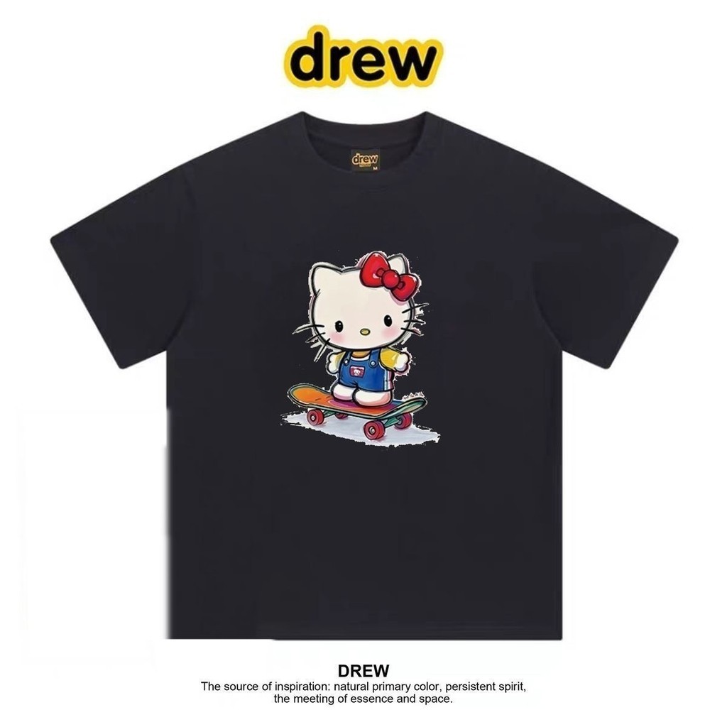เสื้อยืดคู่ฮอลโลคิตตี้ สไตล์อเมริกัน short sleeve ผ้าฝ้ายบริสุทธิ์ สำหรับผู้ชายและผู้หญิง